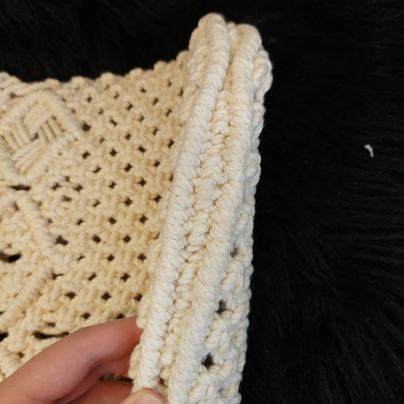 Vintage 70s Handmade Macrame Bamboo Handle Handbag - Picture 5 of 8